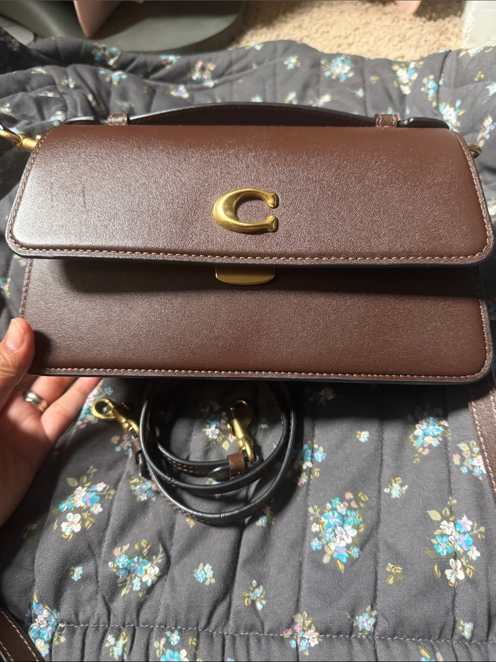 Coach Chocolate Brown juno Leather Crossbody with Gold 'C' Logo